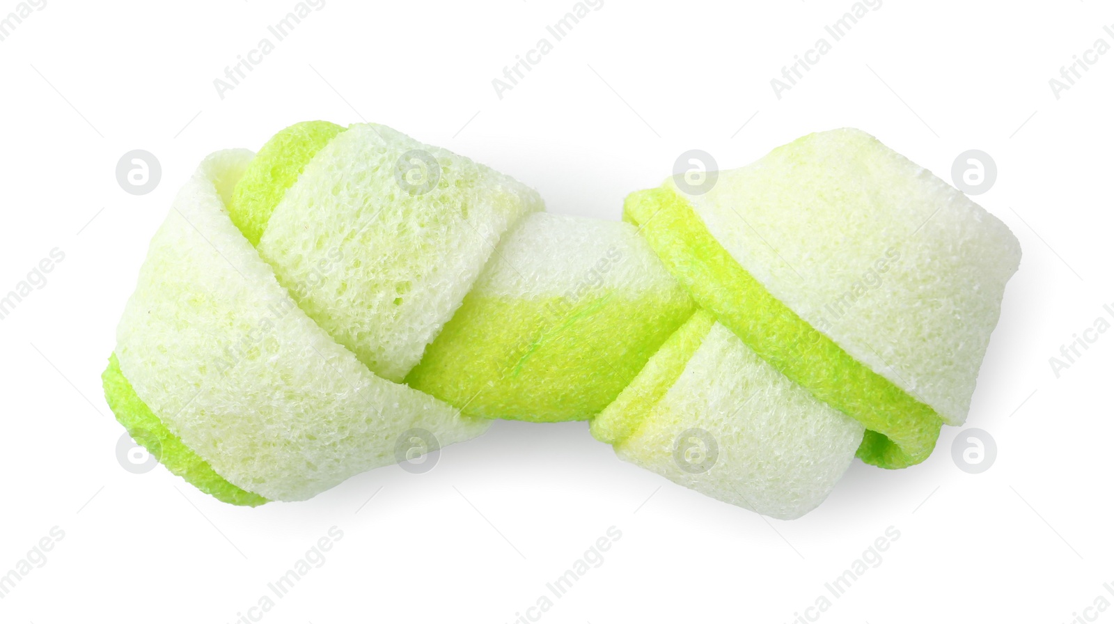 Photo of Chew bone for dog isolated on white, top view. Pet toy