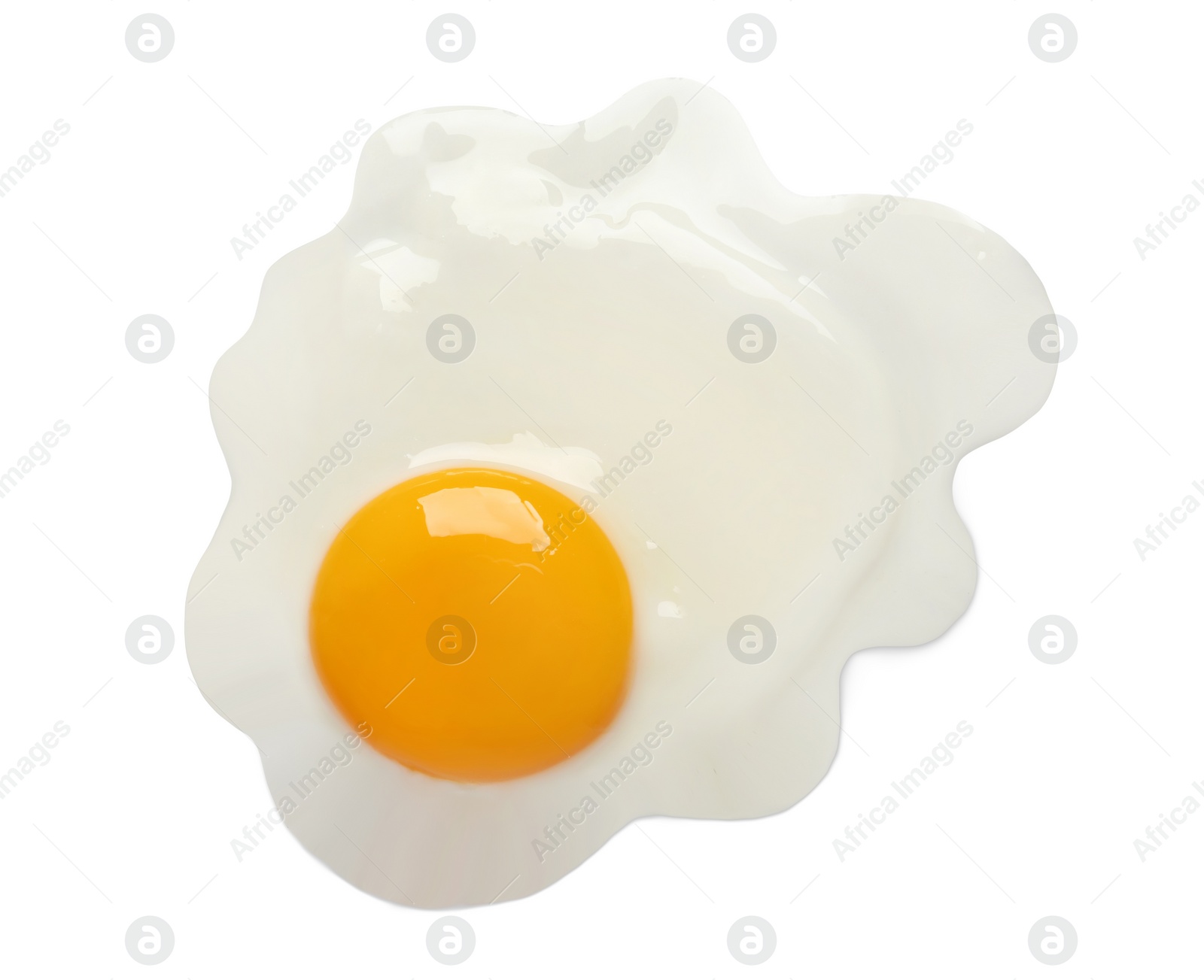 Image of Tasty fried chicken egg isolated on white, top view