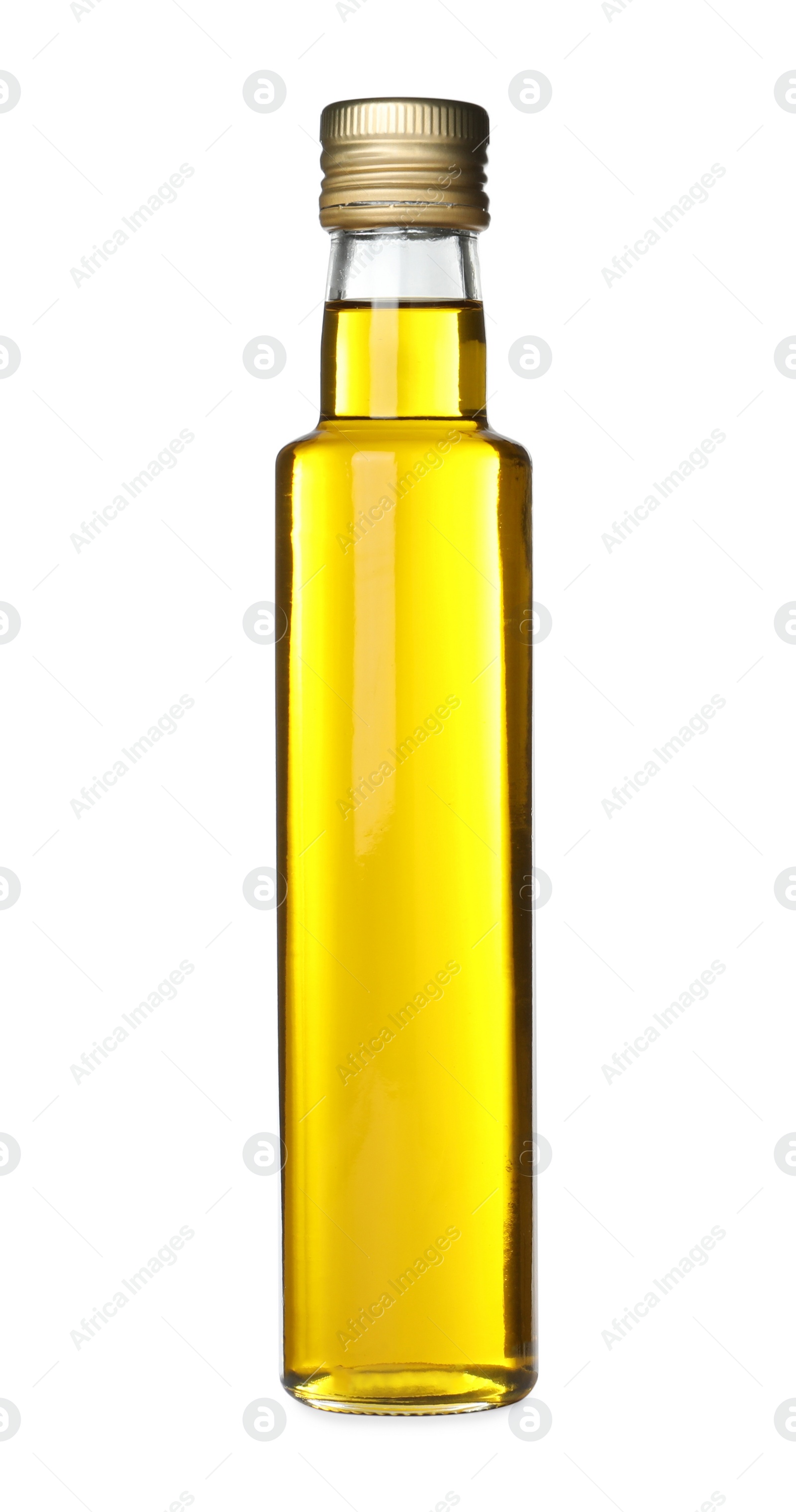 Photo of Cooking oil in glass bottle isolated on white