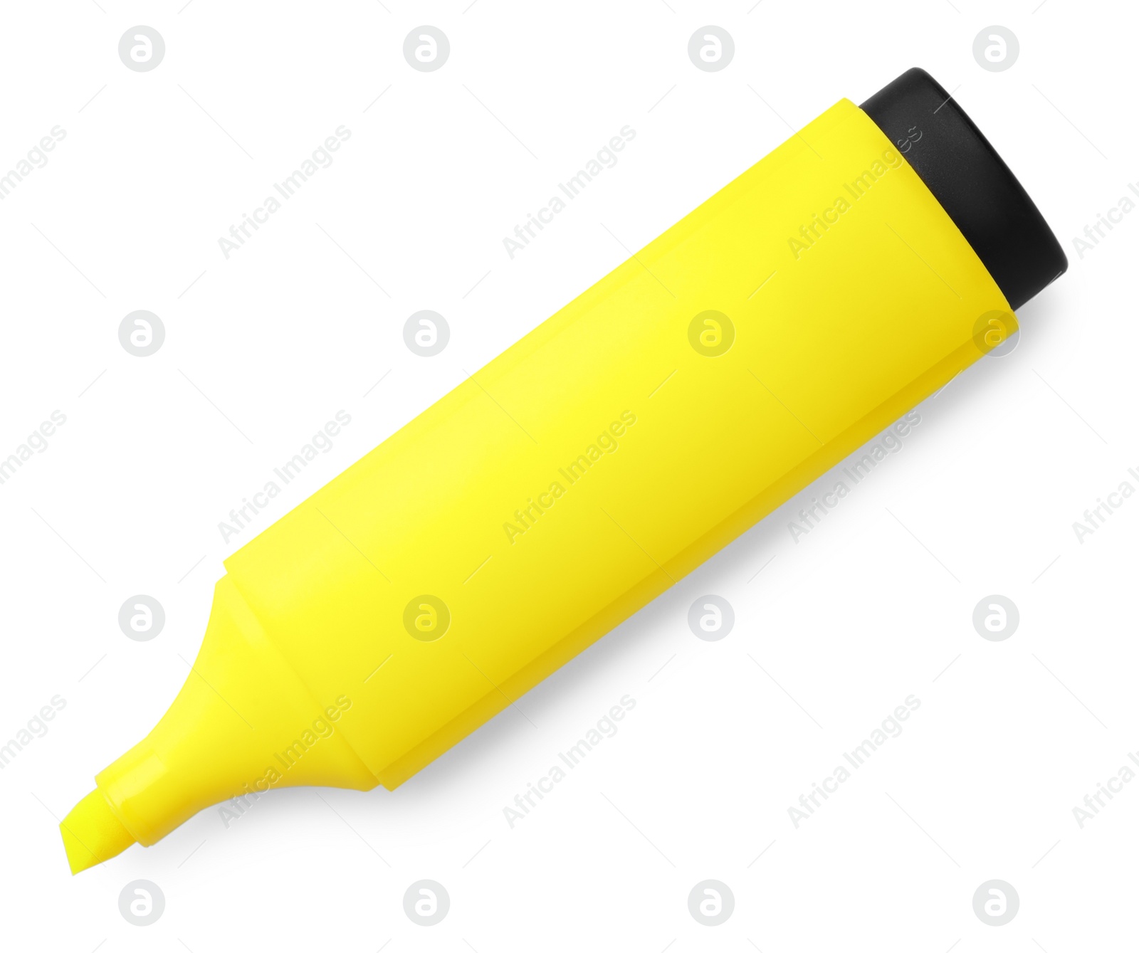 Photo of Bright yellow marker isolated on white, top view