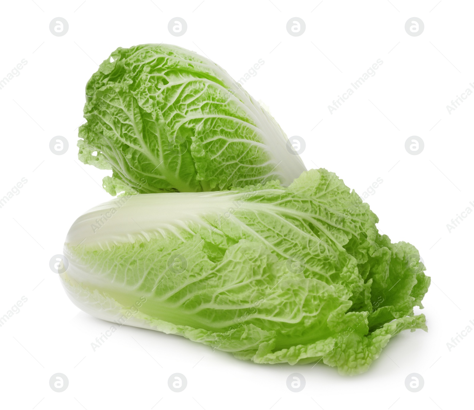 Photo of Fresh tasty Chinese cabbages on white background