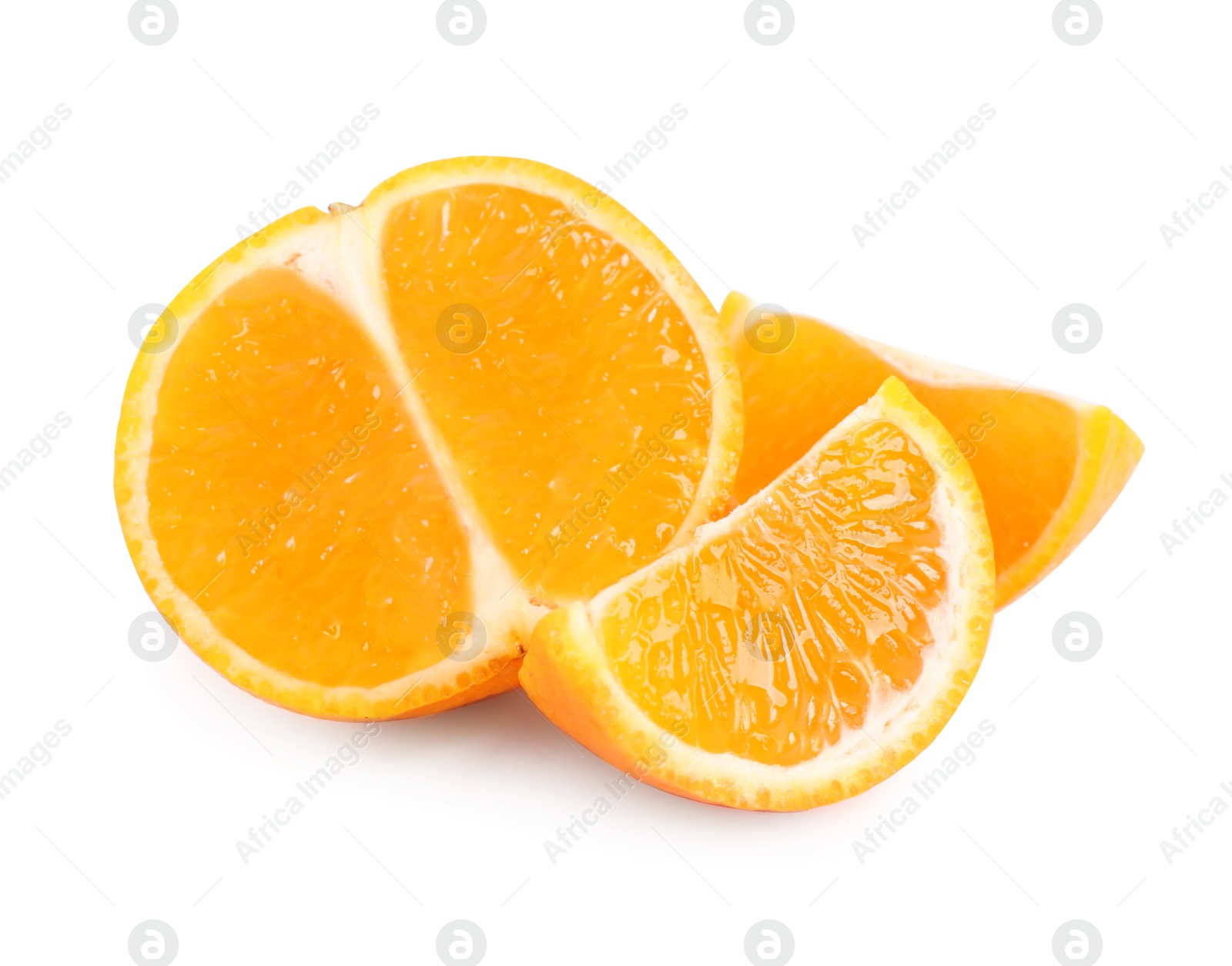 Photo of Cut fresh juicy tangerines isolated on white