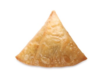 Photo of Fresh delicious crispy samosa isolated on white, top view