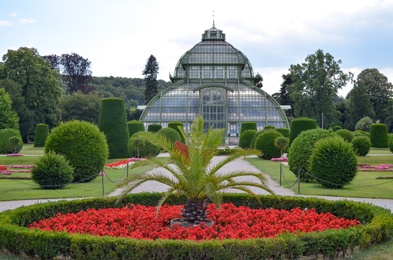 VIENNA, AUSTRIA - JUNE 19, 2018: Palm House in Schonbrunn Palace park