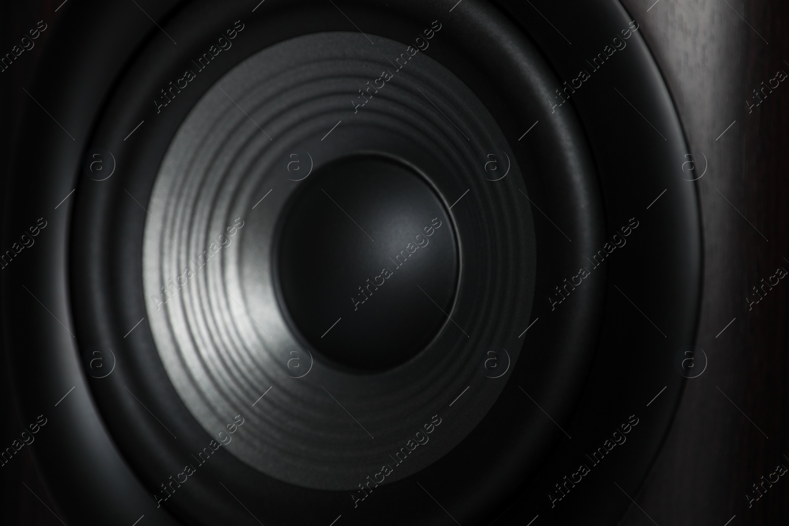 Photo of One modern sound speaker as background, closeup