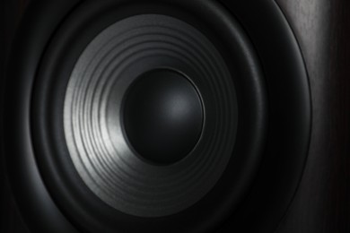 Photo of One modern sound speaker as background, closeup