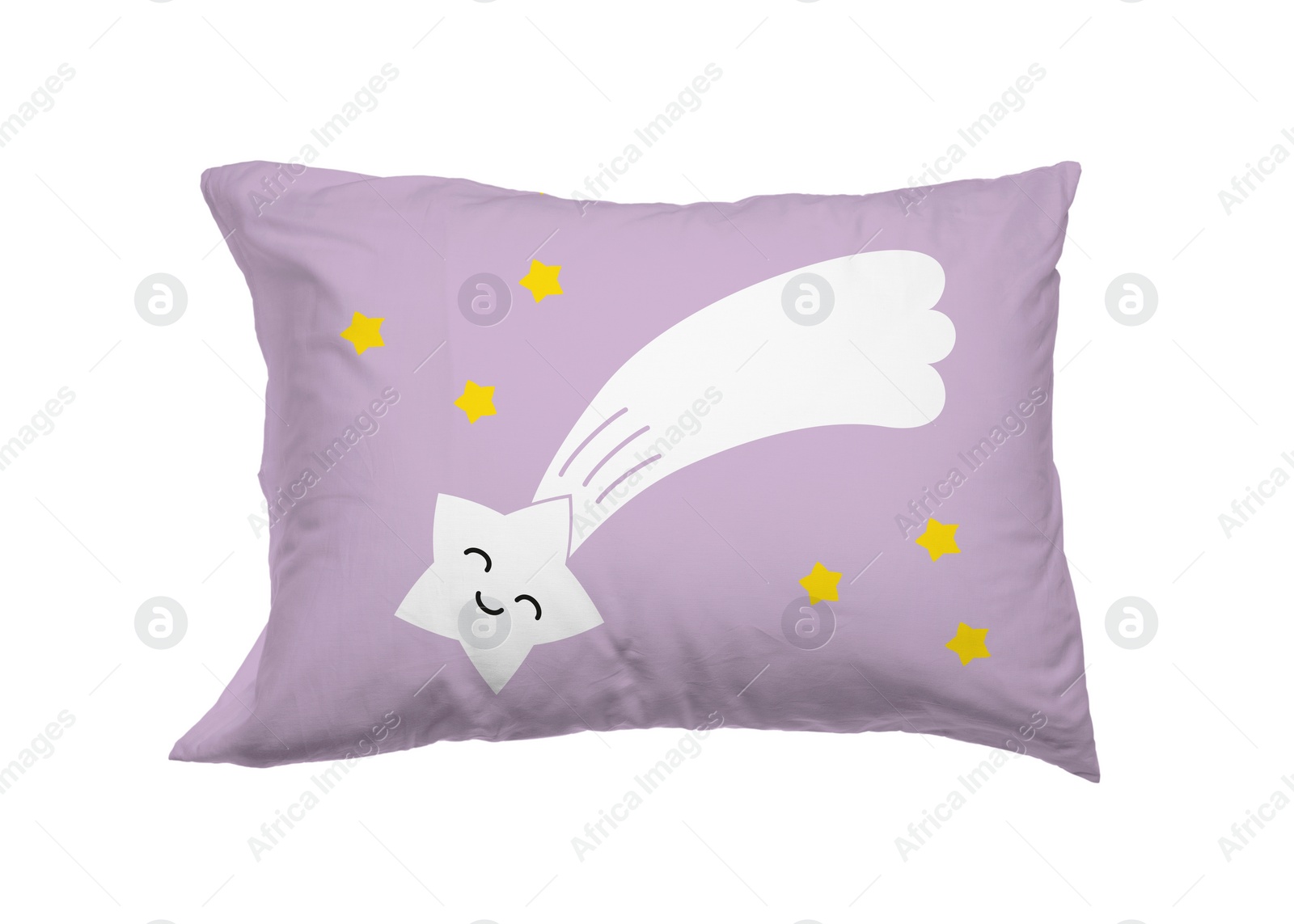 Image of Soft pillow with printed cute shooting star isolated on white