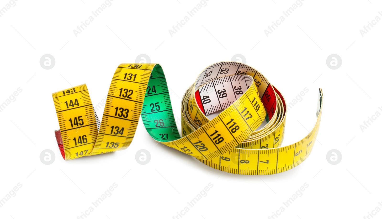 Photo of Measuring tape on white background