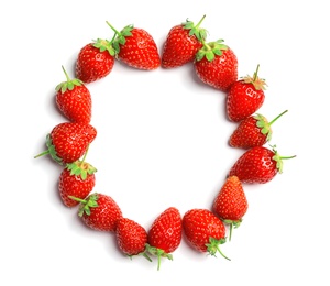 Flat lay composition with strawberries on light background