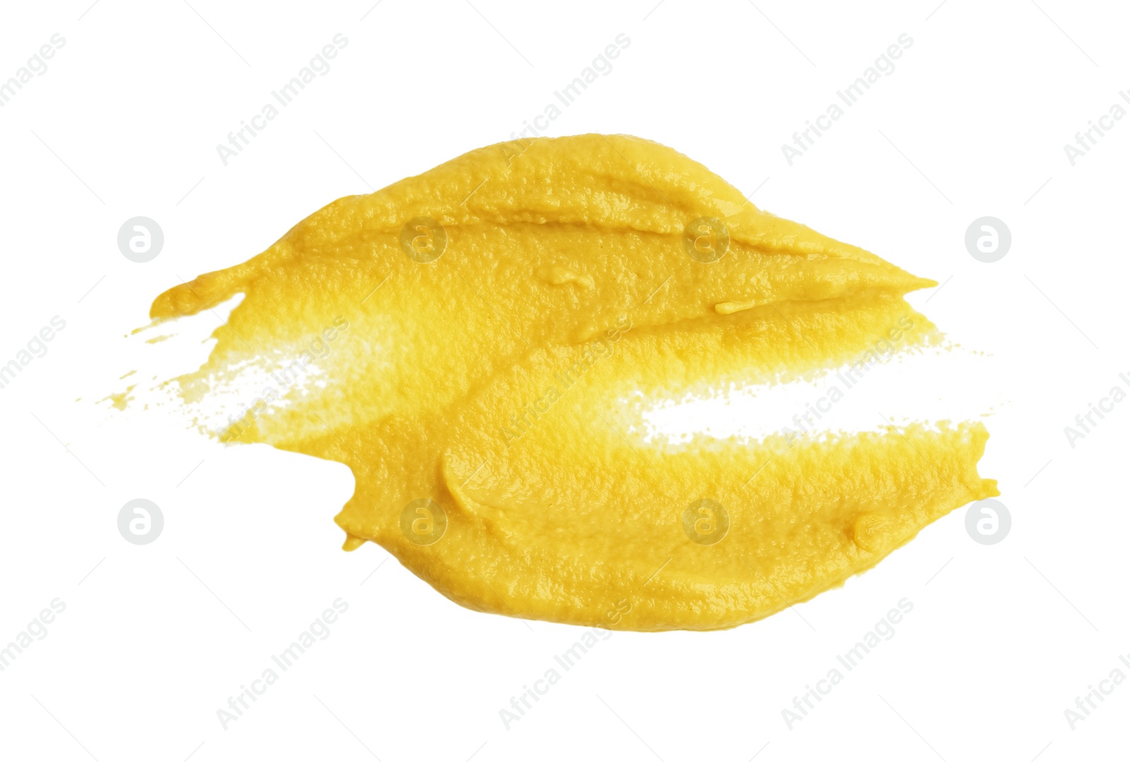 Photo of Tasty mustard isolated on white, top view. Spicy sauce