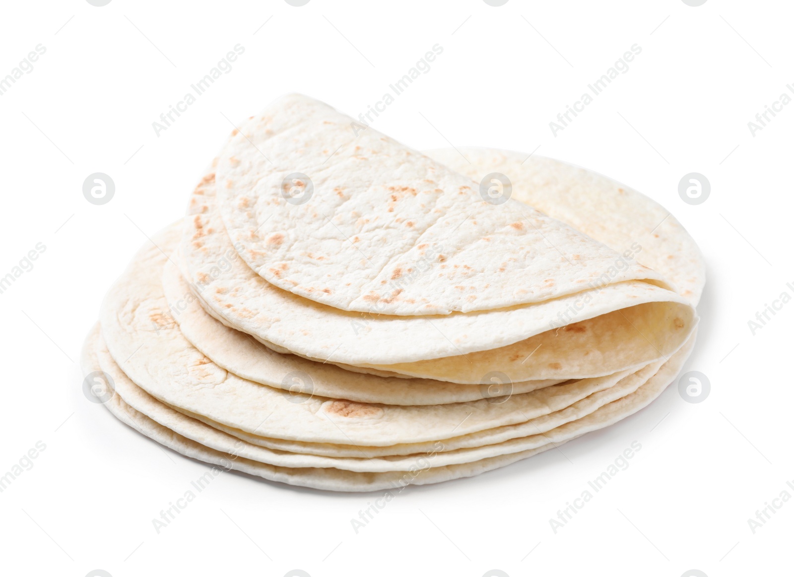 Photo of Corn tortillas on white background. Unleavened bread