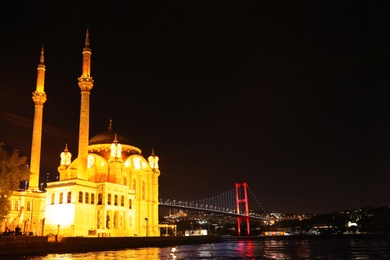 Photo of ISTANBUL, TURKEY - AUGUST 08, 2019: Beautiful Ortakoy Mosque and Bosphorus Bridge in evening