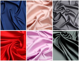 Image of Set with samples of different delicate silk fabrics 