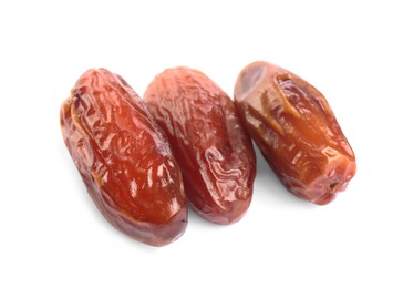 Tasty sweet dried dates on white background