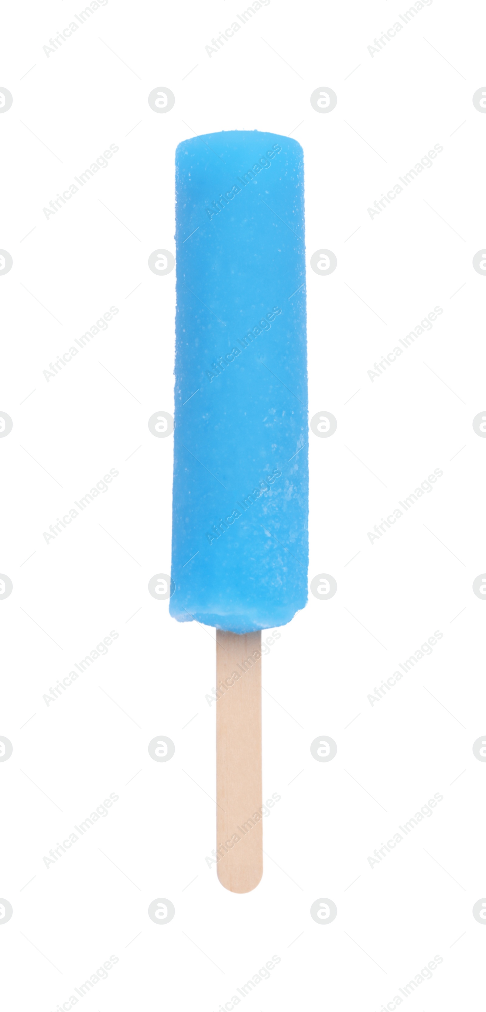 Photo of Delicious ice pop on white background, top view. Fruit popsicle