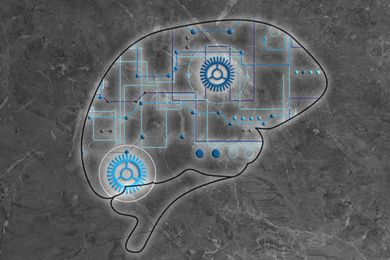 Machine learning concept. Illustration of brain on grey stone background
