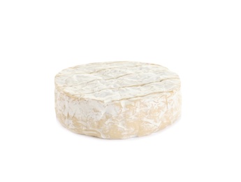 Photo of Head of tasty camembert cheese isolated on white