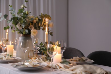 Festive table setting with beautiful decor indoors