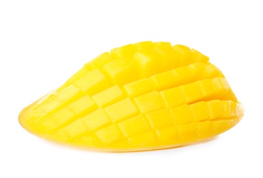 Photo of Fresh juicy mango half on white background