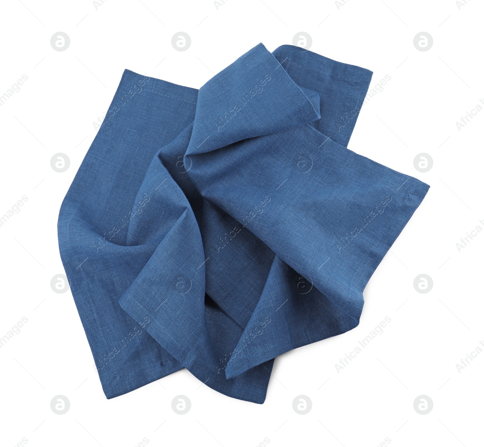 Photo of Blue cloth kitchen napkin isolated on white, top view