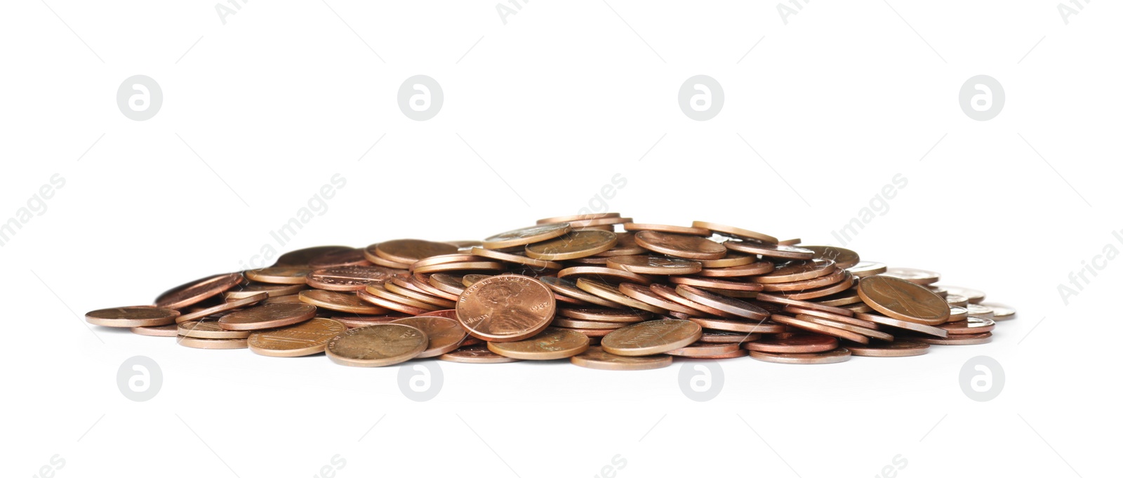 Photo of Pile of US coins isolated on white