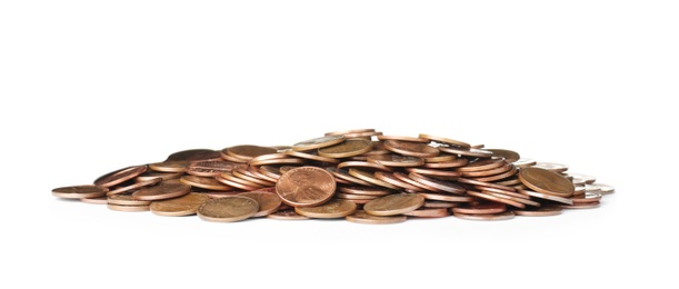 Pile of US coins isolated on white