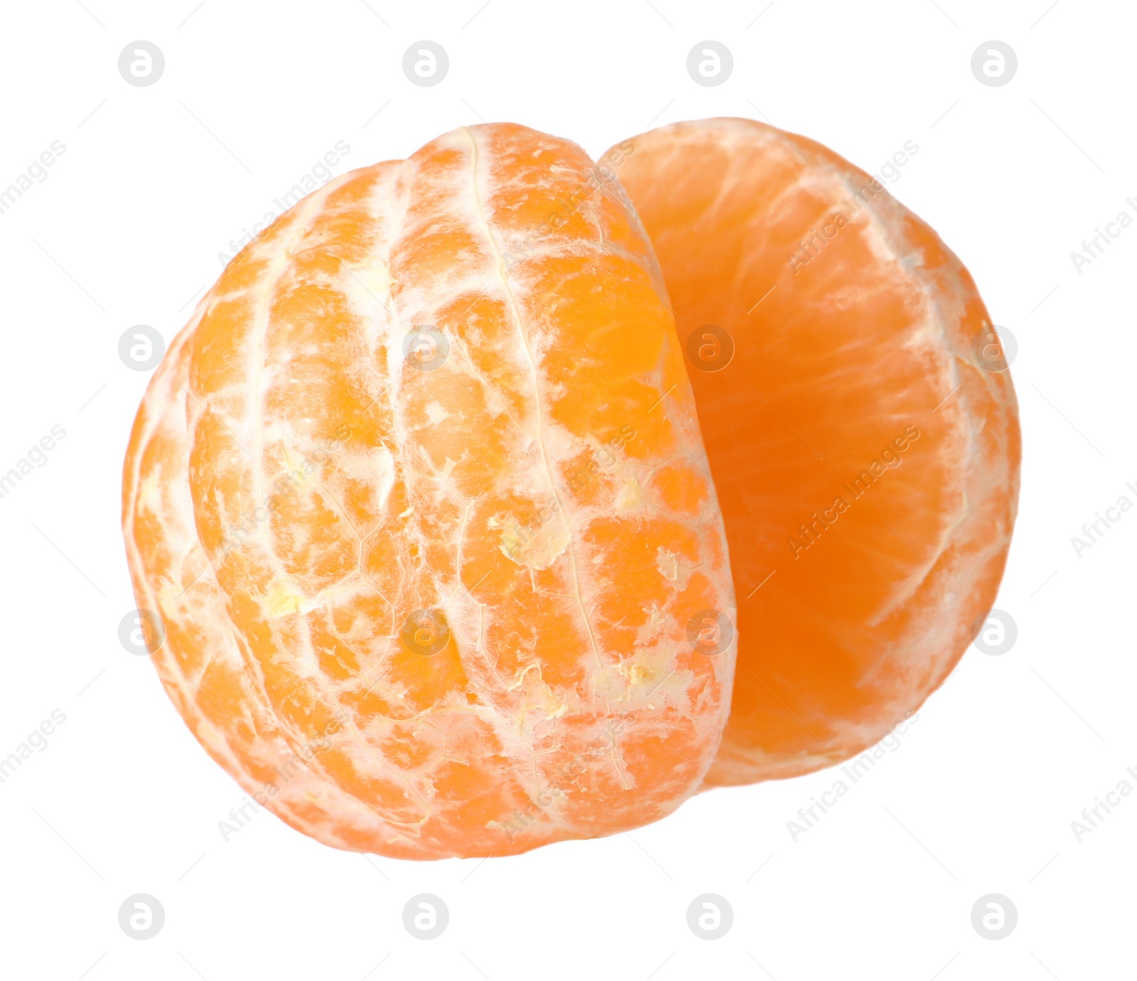 Photo of Peeled fresh ripe tangerine isolated on white