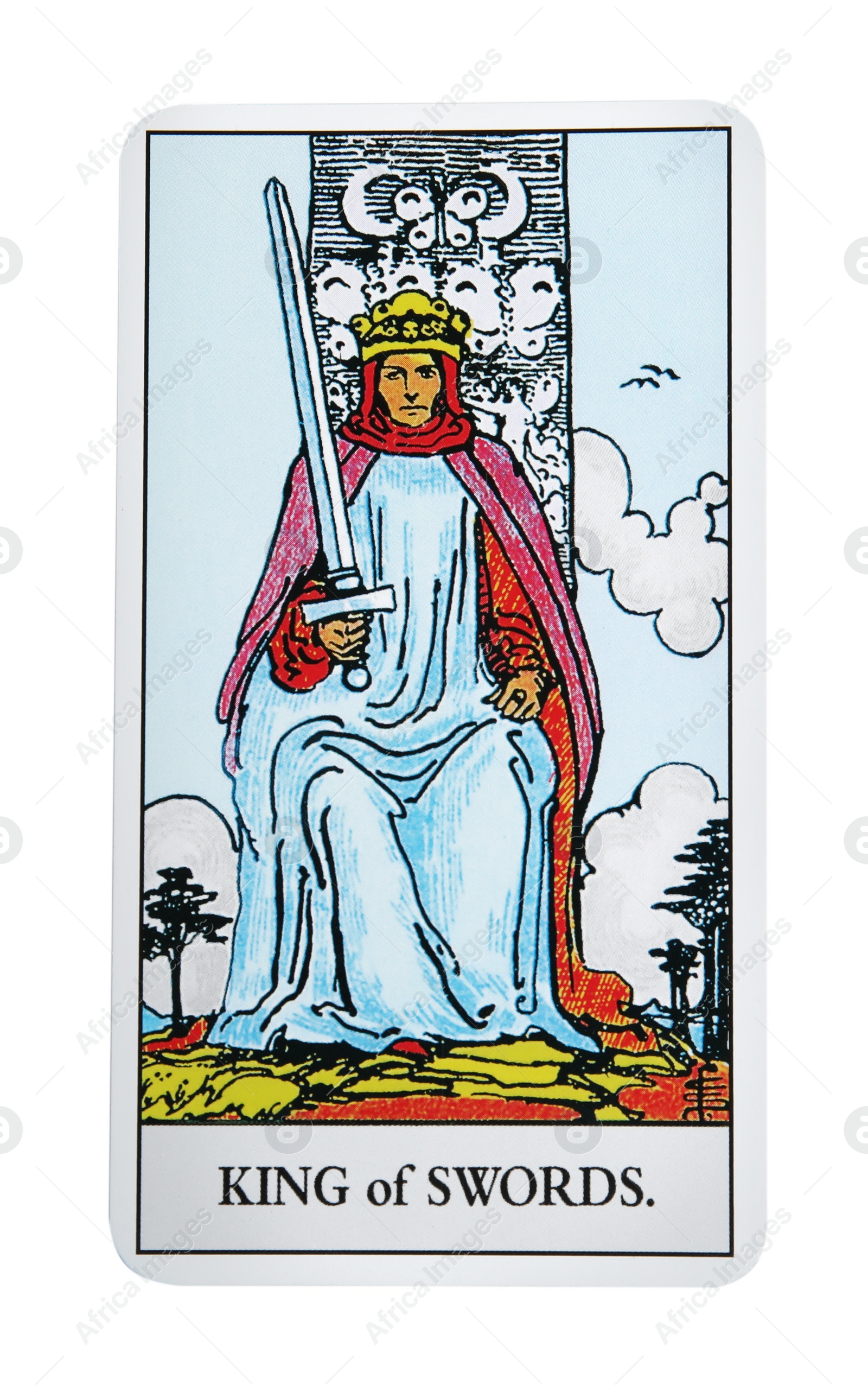 Photo of King of Swords isolated on white. Tarot card