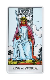 Photo of King of Swords isolated on white. Tarot card