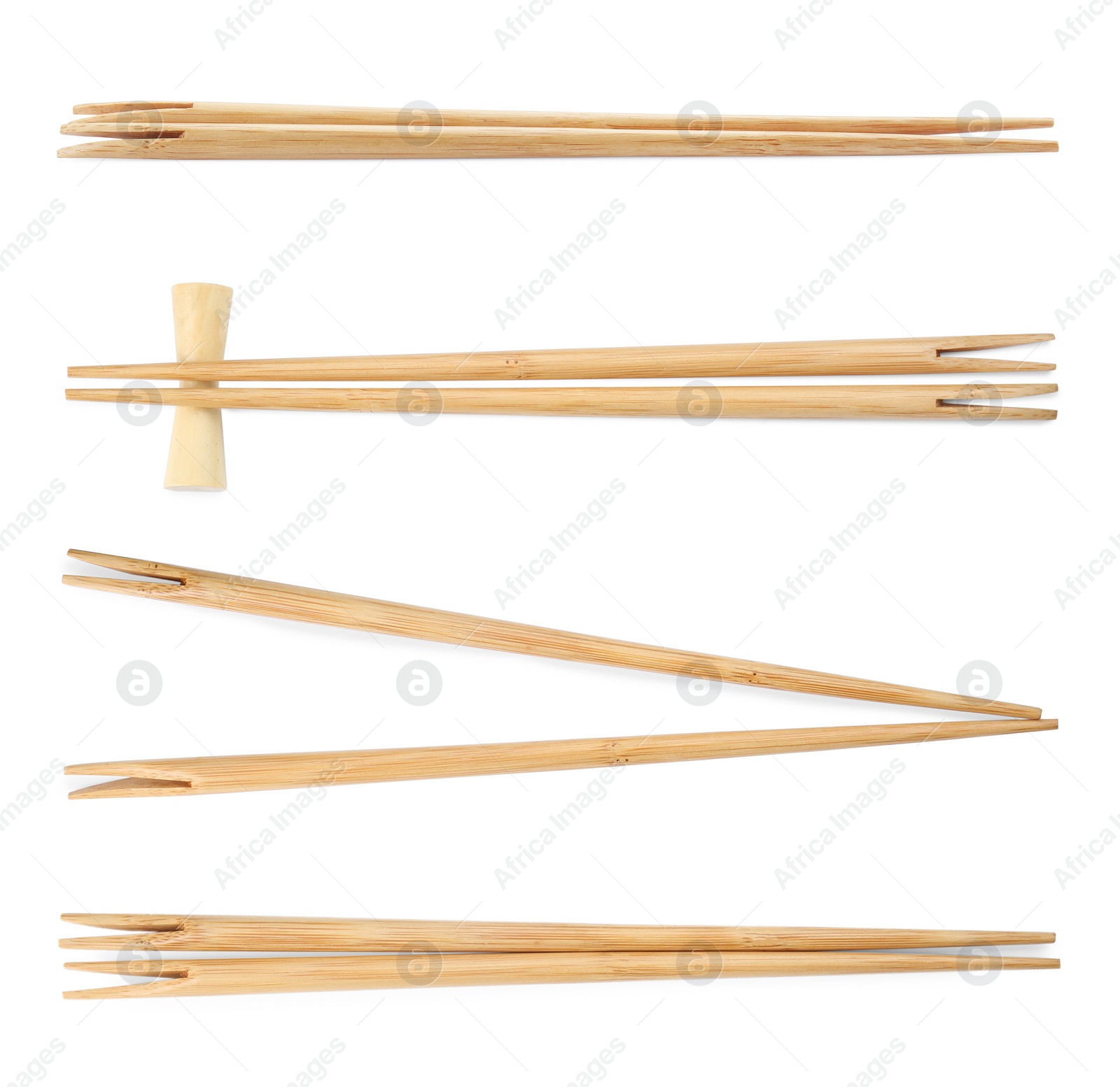 Image of Collage with wooden chopsticks isolated on white