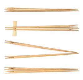 Image of Collage with wooden chopsticks isolated on white