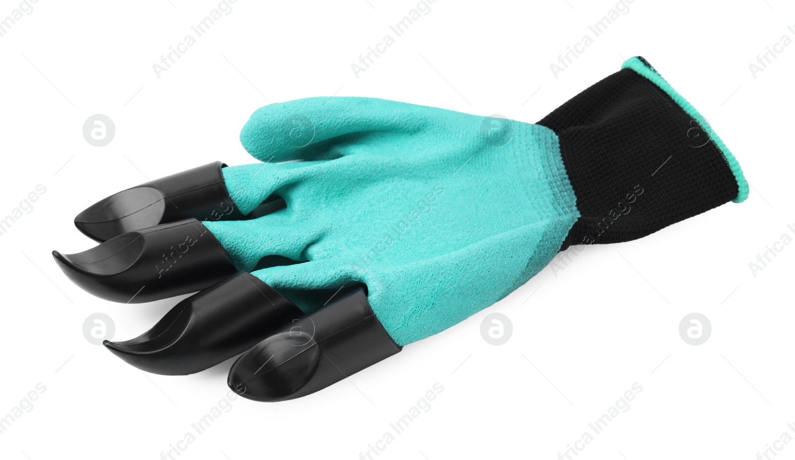 Photo of One claw gardening glove isolated on white