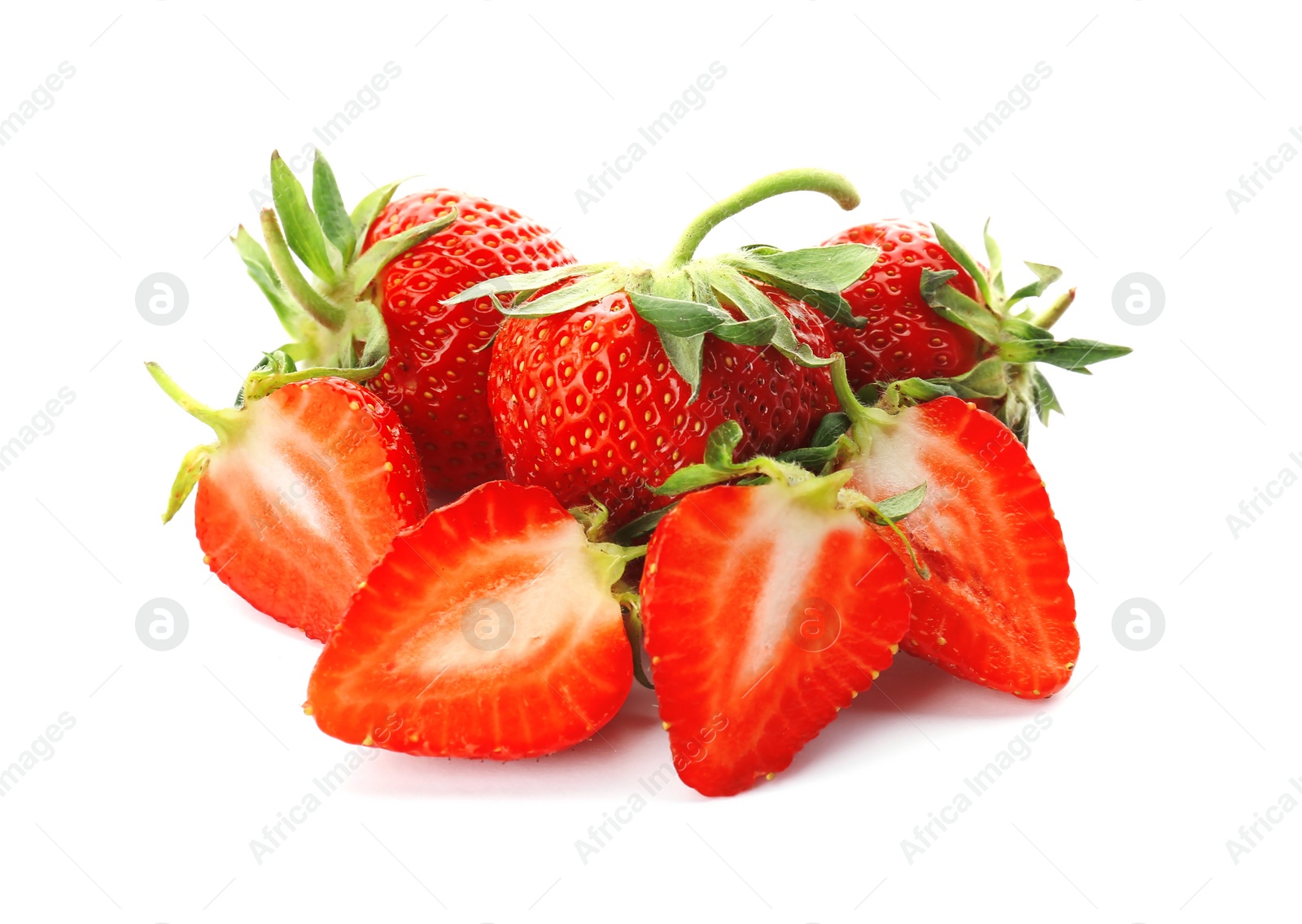 Photo of Fresh ripe strawberries on white background. Healthy snack