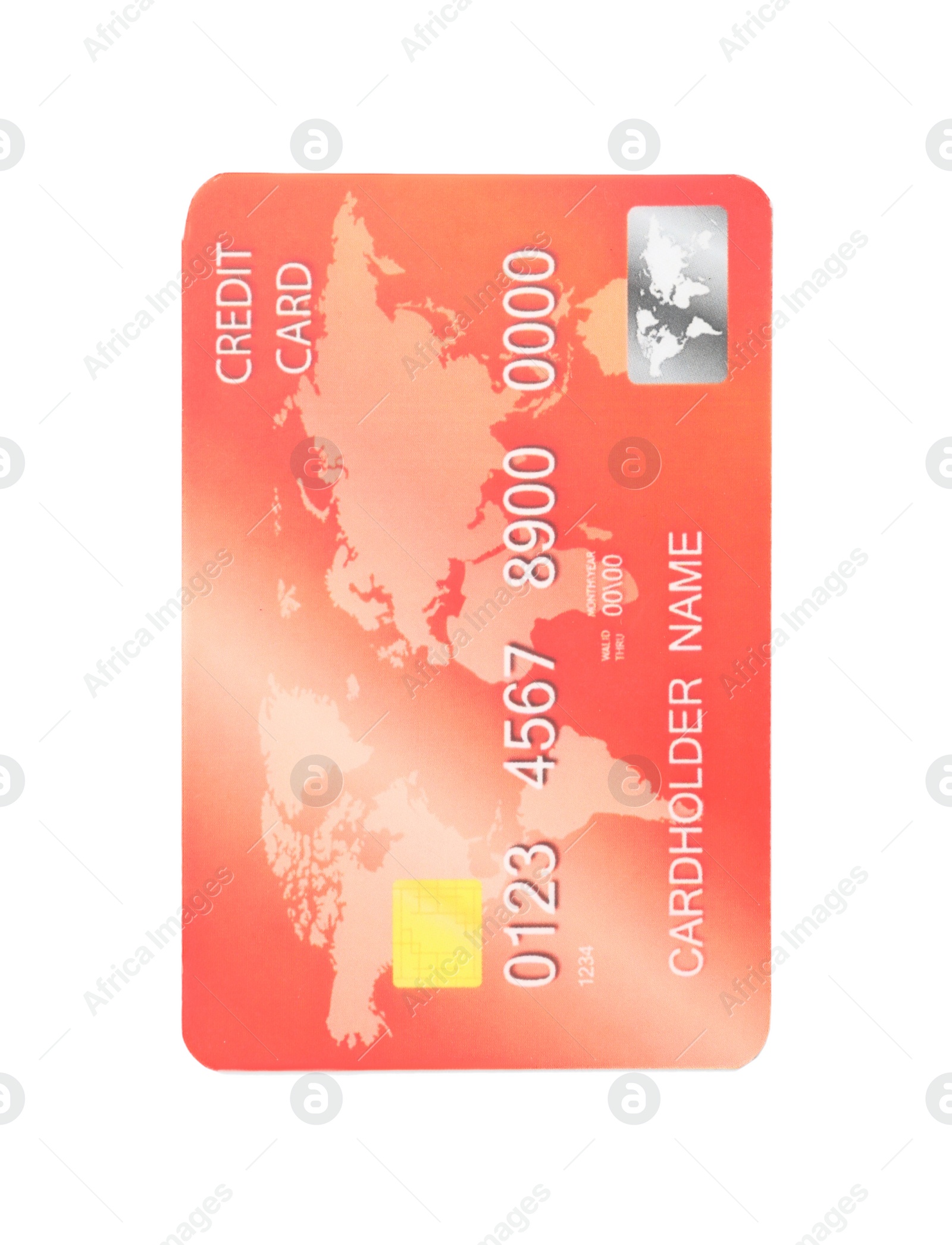 Photo of Red plastic credit card isolated on white