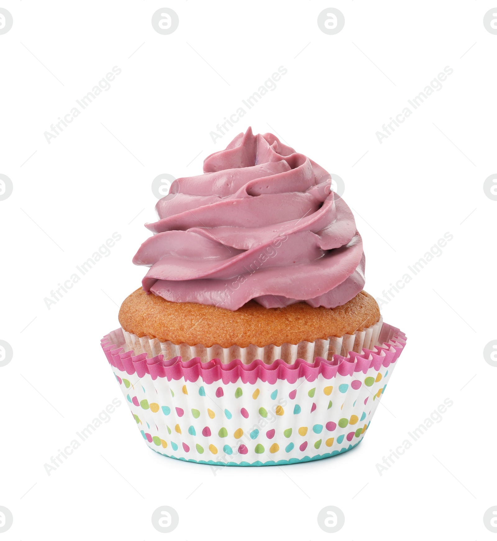 Photo of Delicious cupcake with cream isolated on white