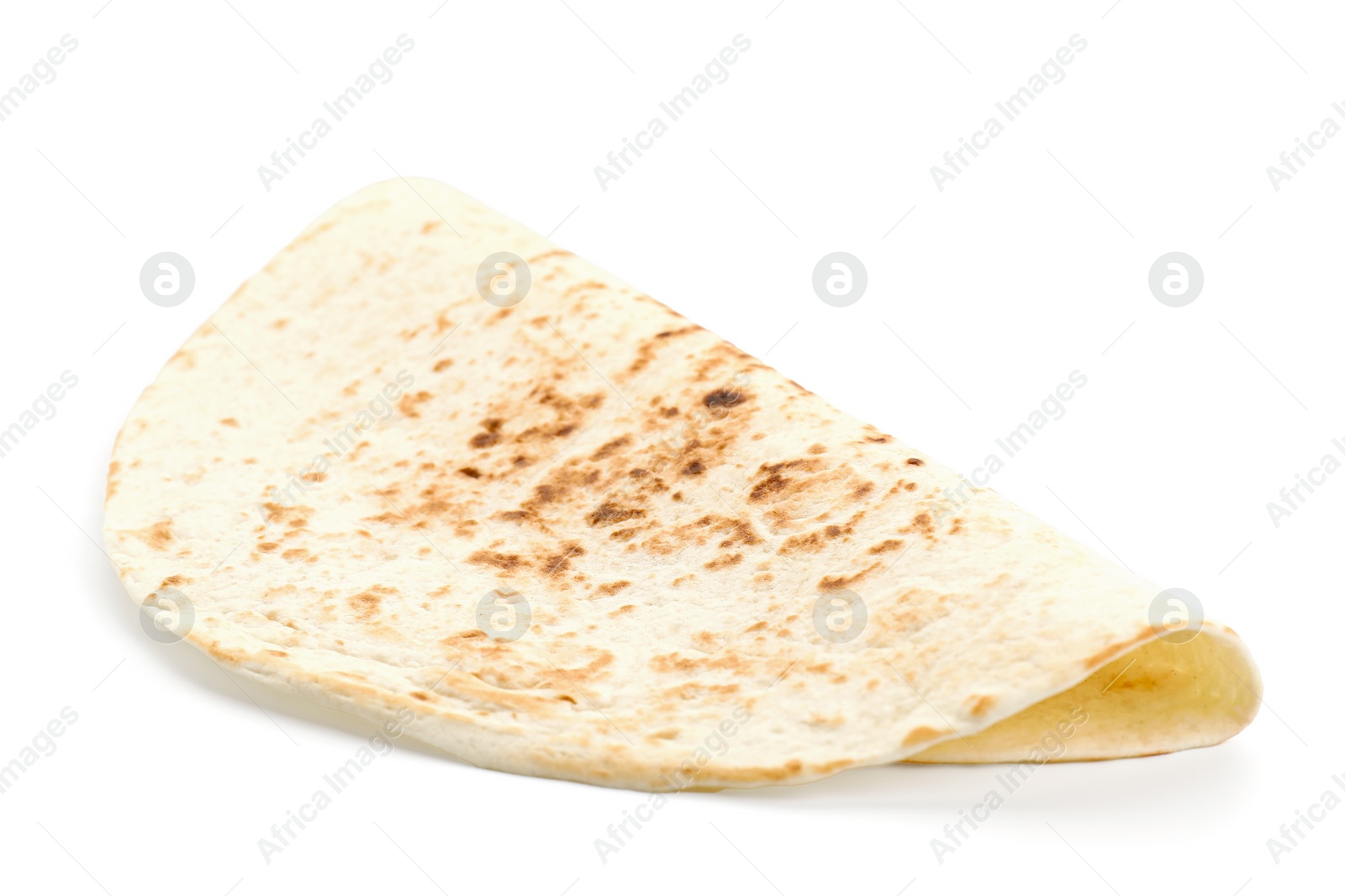 Photo of One tasty homemade tortilla isolated on white