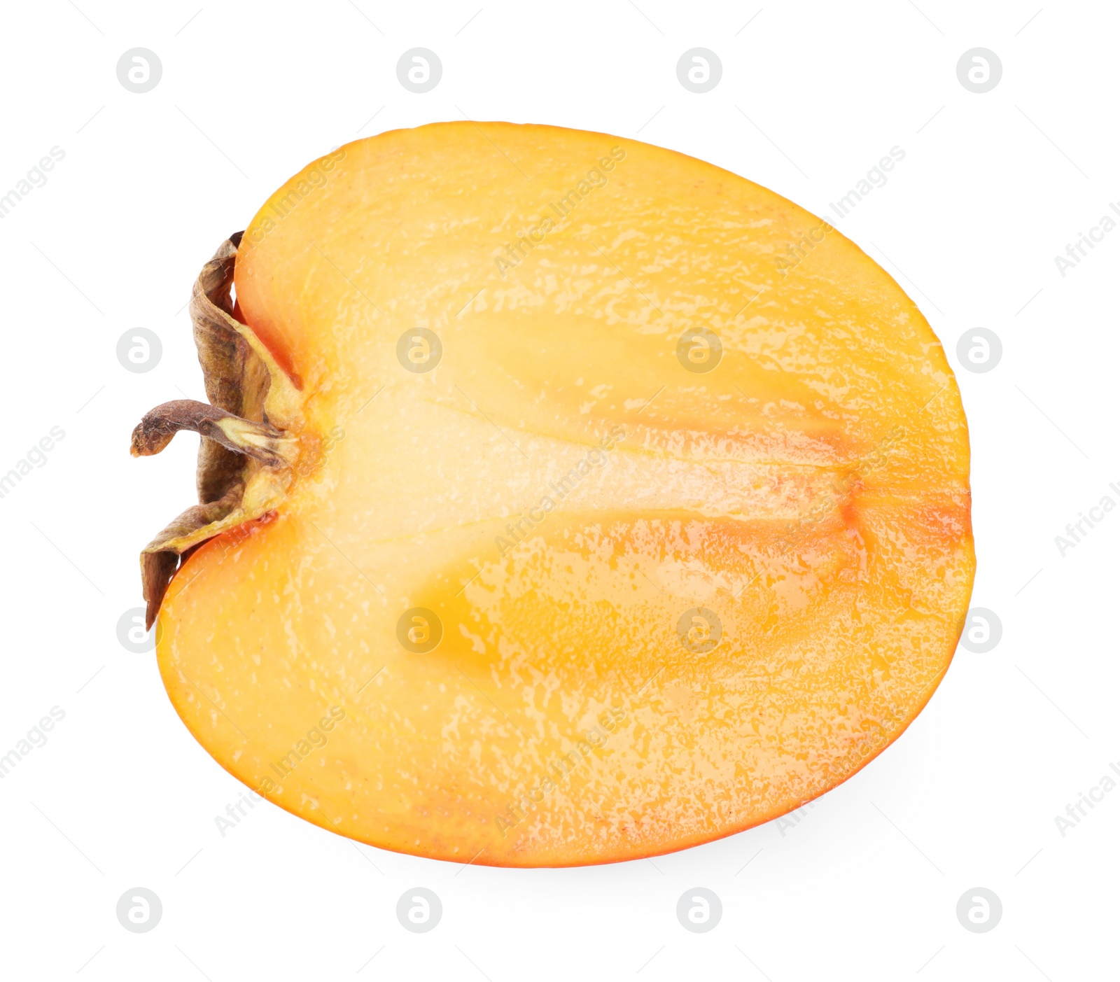 Photo of Piece of fresh persimmon fruit isolated on white, top view