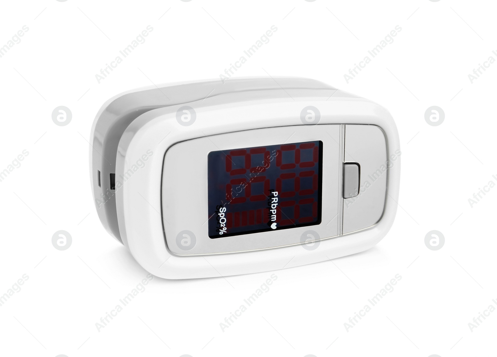 Photo of Modern fingertip pulse oximeter isolated on white