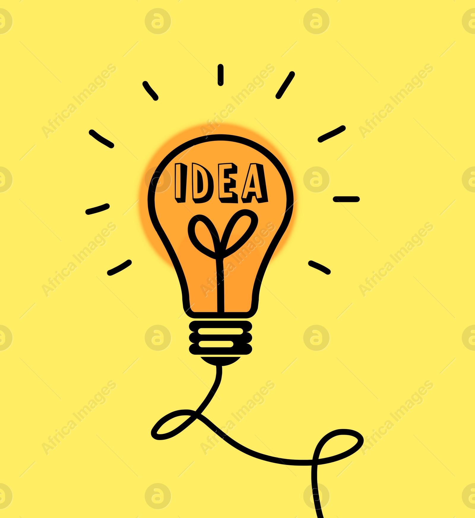 Illustration of Idea concept. Creative illustration of light bulb on yellow background