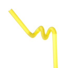 Photo of Yellow plastic cocktail straw isolated on white