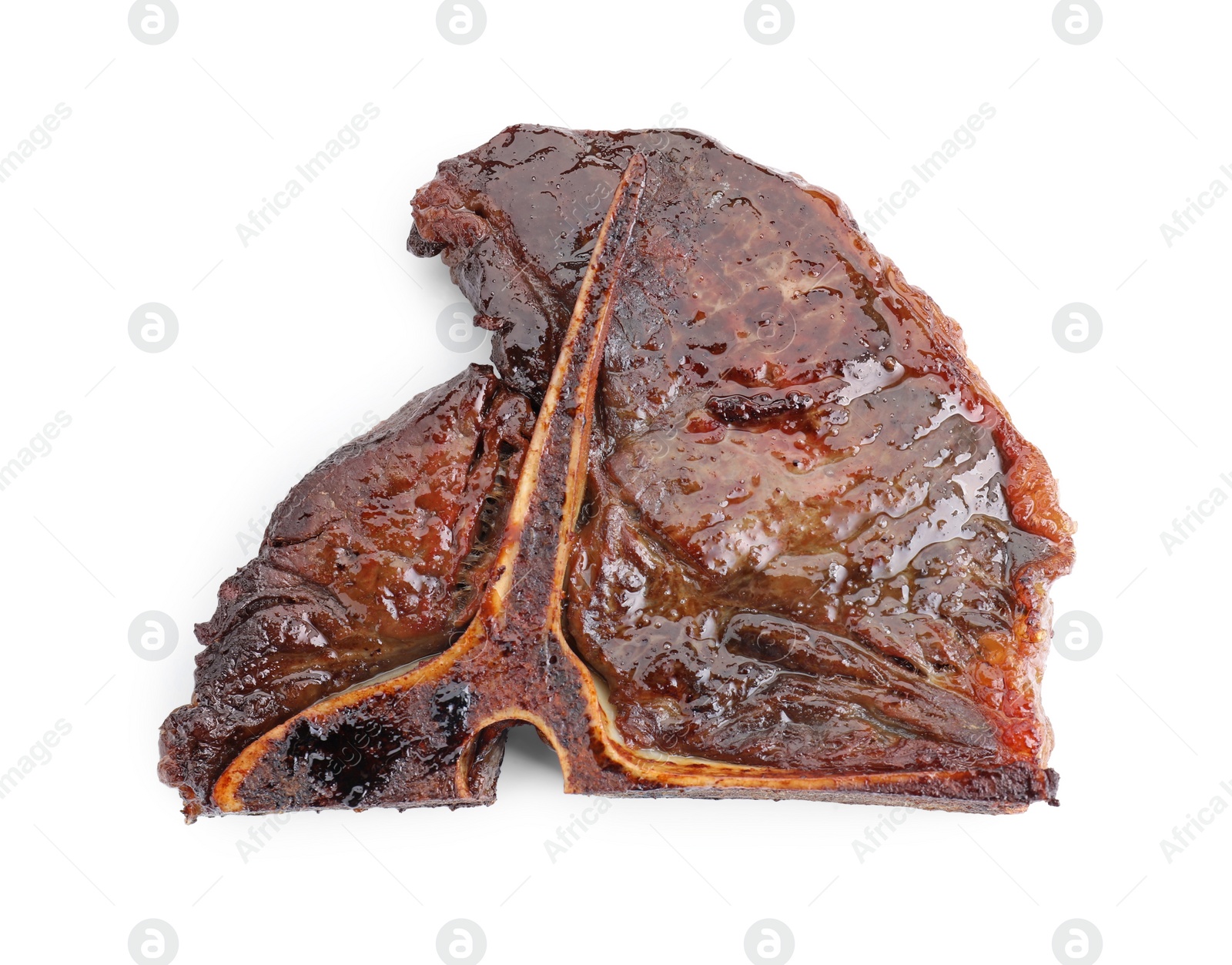 Photo of Piece of delicious grilled beef meat isolated on white, top view