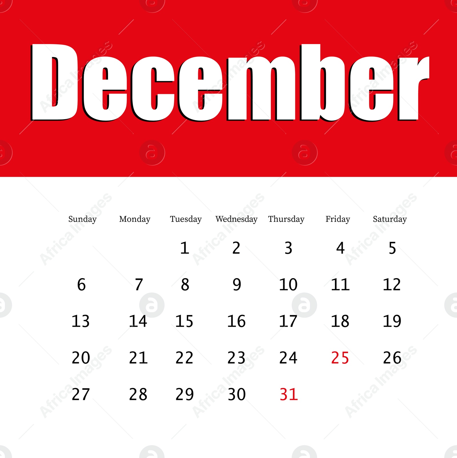 Image of 2020 December calendar design on white background