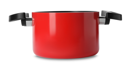 Photo of Empty modern red pot isolated on white