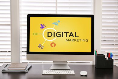 Image of Digital marketing concept. Workplace with modern computer 