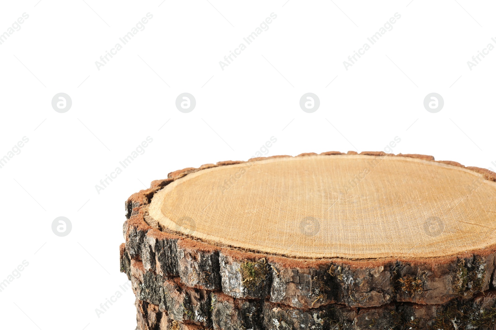 Photo of Presentation of product. Stack of wooden stamps isolated on white