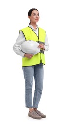 Photo of Engineer with hard hat on white background