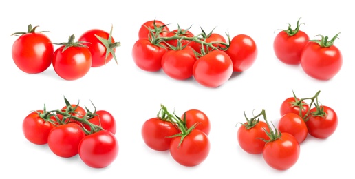 Image of Set of ripe red tomatoes on white background. Banner design 