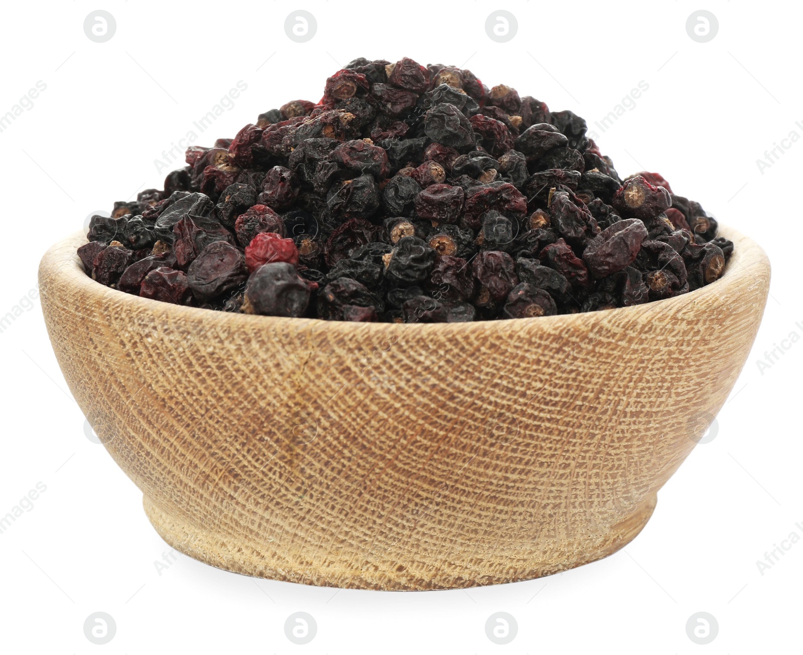 Photo of Bowl of tasty dried currants on white background