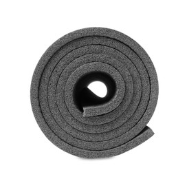 Photo of Rolled grey camping mat isolated on white