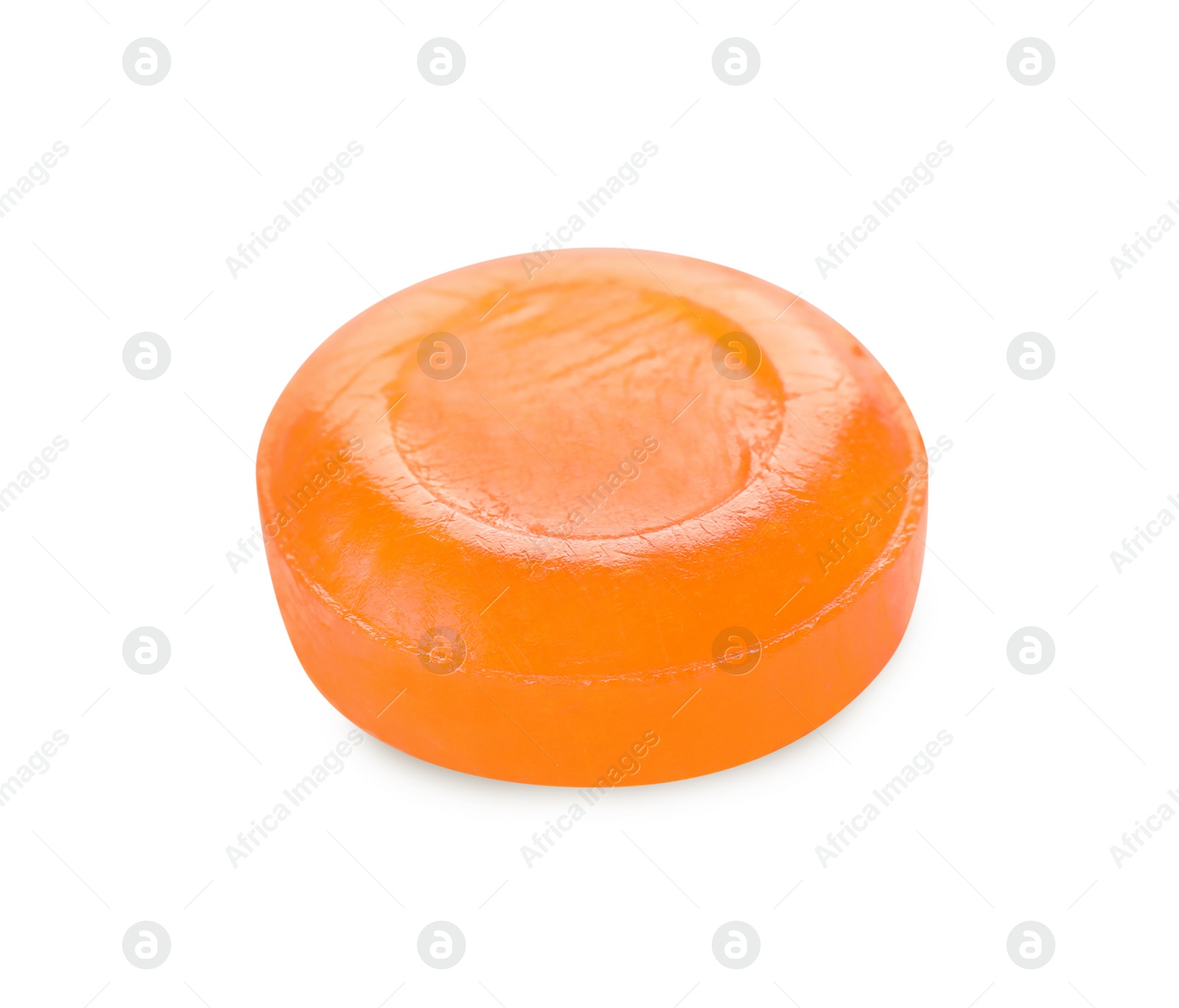 Photo of One orange cough drop isolated on white